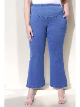 Amydus - Women Plus Size Bermuda Blue Flare Jeans