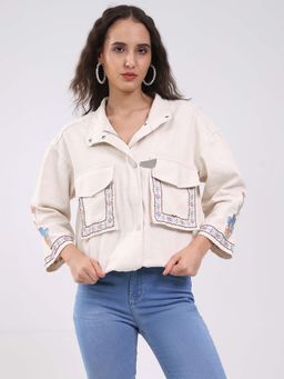 Global Republic - Cotton Embroidered Collar Neck Shacket For Women