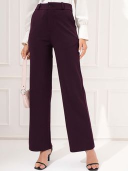 TOKYO TALKIES - Women Plum Purple Solid Straight Fit Trousers