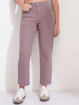 TOKYO TALKIES - Women Mauve Highrise Slim Fit Crop Jeans