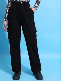 TOKYO TALKIES - Women Straight Fit Low Distress Cargo Jeans