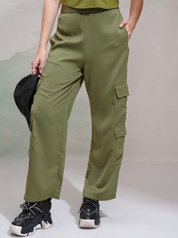 TOKYO TALKIES - Women Olive Solid Baggy Cargo Trousers