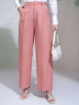 TOKYO TALKIES - Women Pink Solid Relaxed Formal Wide Leg Pant