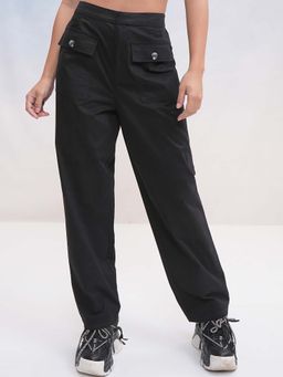 TOKYO TALKIES - Women Black Solid High Waisted Casual Trousers