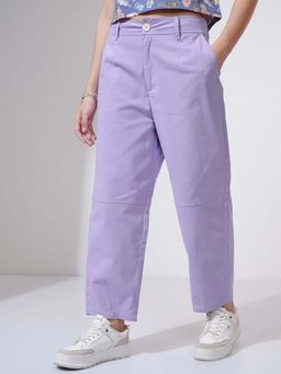 TOKYO TALKIES - Street By Women Lavender Solid Regular Fit Tapered Trousers
