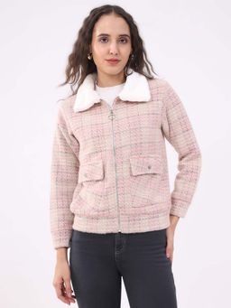 Global Republic - Wool Blend Woven Print Collar Neck Pink Shacket