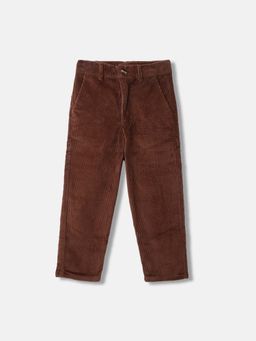 Blue Giraffe - Boys Brown Solid Slim Fit Corduroy Trouser