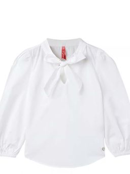 Blue Giraffe - Girls White Solid Tie-Up Neck Full Sleeves Top