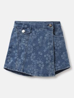 Blue Giraffe - Girls Blue Printed Regular Fit Mid-Rise Skorts