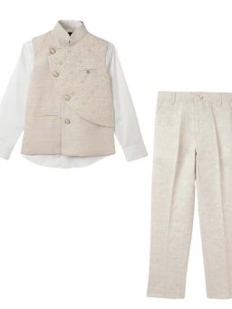 Blue Giraffe - Boys Beige Embroidered 3 Piece Set