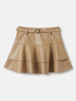 ELLE - Girls Beige Solid Regular Fit Flared Skirt with Belt