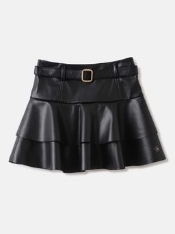 ELLE - Girls Black Solid Tiered A-Line Skirt