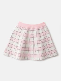 ELLE - Girls Pink Checked Flared Fit Mid-Rise Skirt