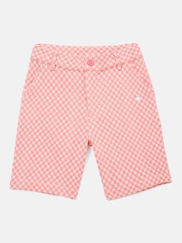 Blue Giraffe - Boys Pink Jacquard Checks Mid Rise Regular Fit Stretchable Shorts
