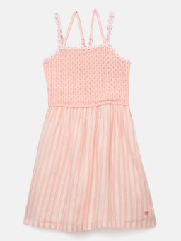 Blue Giraffe - Girls Pink Vertical Stripes Shoulder Straps Fit & Flare Dress