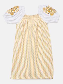 ELLE - Girls Yellow Abstract Square Neck Stretchable A-Line Dress