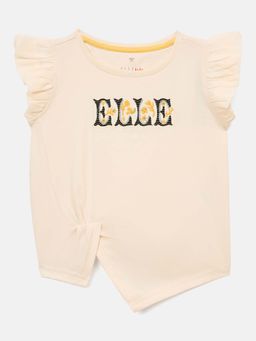 ELLE - Girls Cream Embroidered Round Neck Relaxed Fit Top