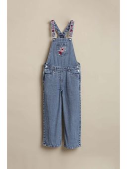 Allen Solly - Girls Blue Embroidered Dungaree