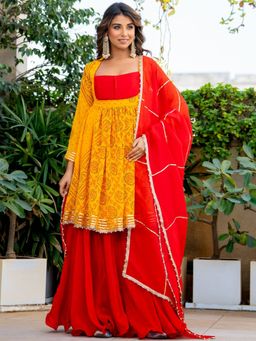 HOUSE OF JAMOTI - Alana Yellow Ethnic Kurti with Lehenga and Dupatta (Set of 3)