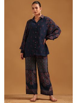 Soch - Navy Blue Crepe Ajrak Printed Co-Ord Set