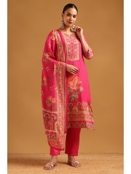 Soch - Fuchsia Muslin Kurta With Pant & Dupatta