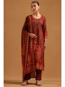 Soch - Brown Muslin Printed Ethnic Motifs Kurta With Pant & Dupatta