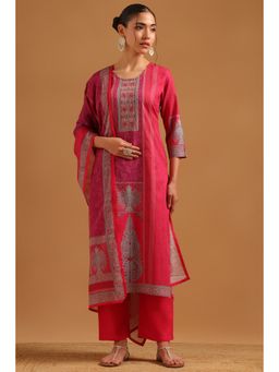 Soch - Fuchsia Cotton Digital Printed Ethnic Kurta With Pant & Dupatta