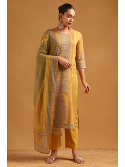 Soch - Light Yellow Cotton Digital Printed Botanical Kurta With Pant & Dupatta