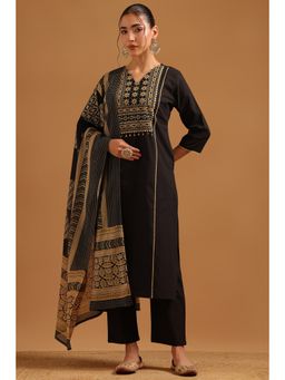 Soch - Black Cotton Screen Printed Motifs Kurta With Pant & Dupatta