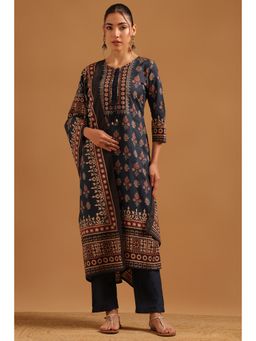 Soch - Blue Cotton Ethnic Motifs Printed Kurta With Pant & Dupatta