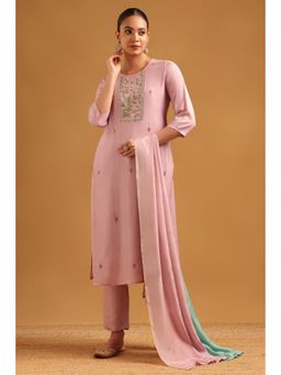 Soch - Pink Muslin Embroidered Zardosi Kurta With Pant & Dupatta