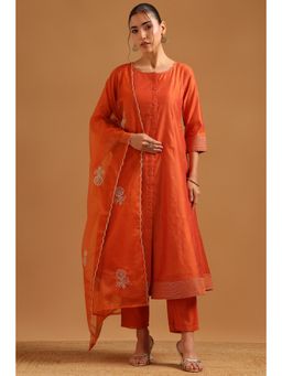 Soch - Orange Chanderi Embroidered Kurta With Pant & Dupatta