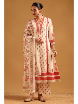 Soch - Cream Cotton Botanical Kurta With Pant & Dupatta