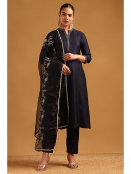 Soch - Navy Blue Art Silk Embroidered Kurta With Pant & Dupatta