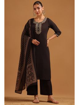 Soch - Black Cotton Screen Printed Embroidered Kurta With Pant & Dupatta