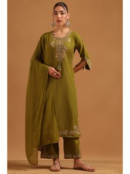 Soch - Green Cotton Embroidered Kurta With Pant & Dupatta