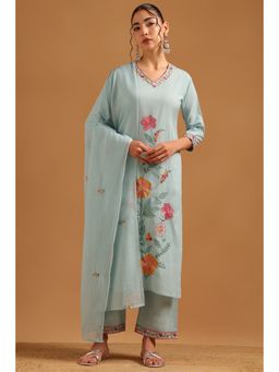 Soch - Powder Blue Cotton Embroidered Kurta With Pant & Dupatta