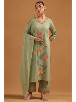 Soch - Green Cotton Embroidered Kurta With Pant & Dupatta
