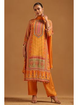 Soch - Mustard Viscose Paisley Kurta With Pant & Dupatta