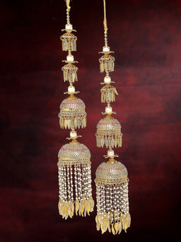 PANASH - Gold Plated CZ Stone-Studded Pearl Bridal Layered Kaleeras