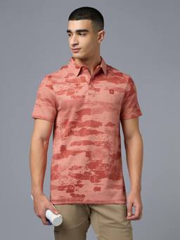 Technosport - Men Printed Regular Fit Sports Polo T-Shirt with Double Cool
