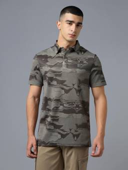 Technosport - Men Printed Regular Fit Sports Polo T-Shirt with Double Cool
