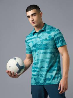 Technosport - Men Printed Regular Fit Sports Polo T-Shirt with Double Cool
