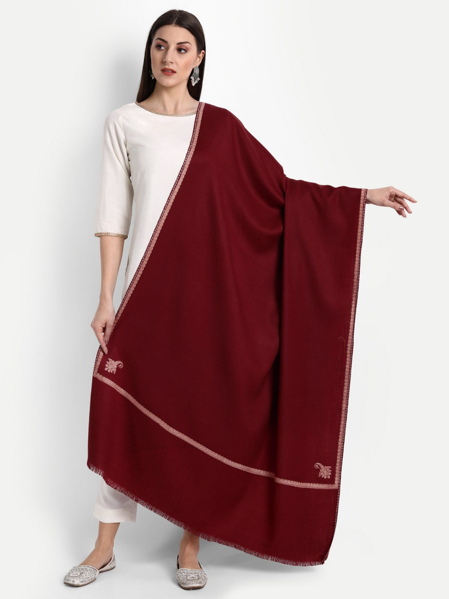 zamour Kashmiri Embroidery Maroon Wool Shawl-picture-31