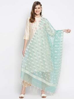 Dupatta Bazaar - Womens Zari Woven Sea Green Banarasi Dupatta