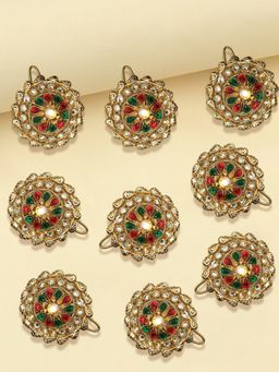 OOMPH - Jadai Billai for Women 9 Pieces with Maroon Green Stones Hair Pin Wedding Bridal