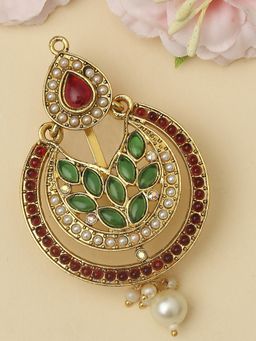 OOMPH - Maroon and Green Kemp Stones Hair Bun Pin Juda Pin Ethnic Chandbali Style