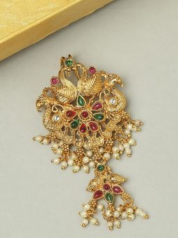 OOMPH - Red Maroon and Green Stones Ethnic Hair Bun Pin Juda Pin Floral Design