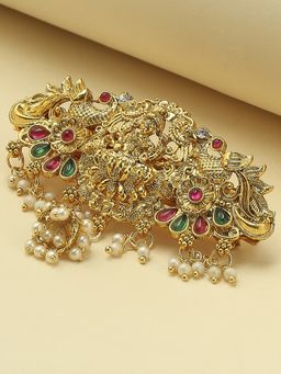 OOMPH - Red Maroon and Green Ethnic Laxmi Hair Clip with Drop Jhumka Temple Design