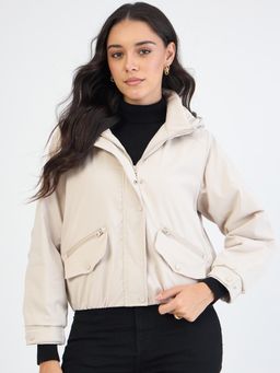 Femmella - Beige Oversized Bomber Jacket